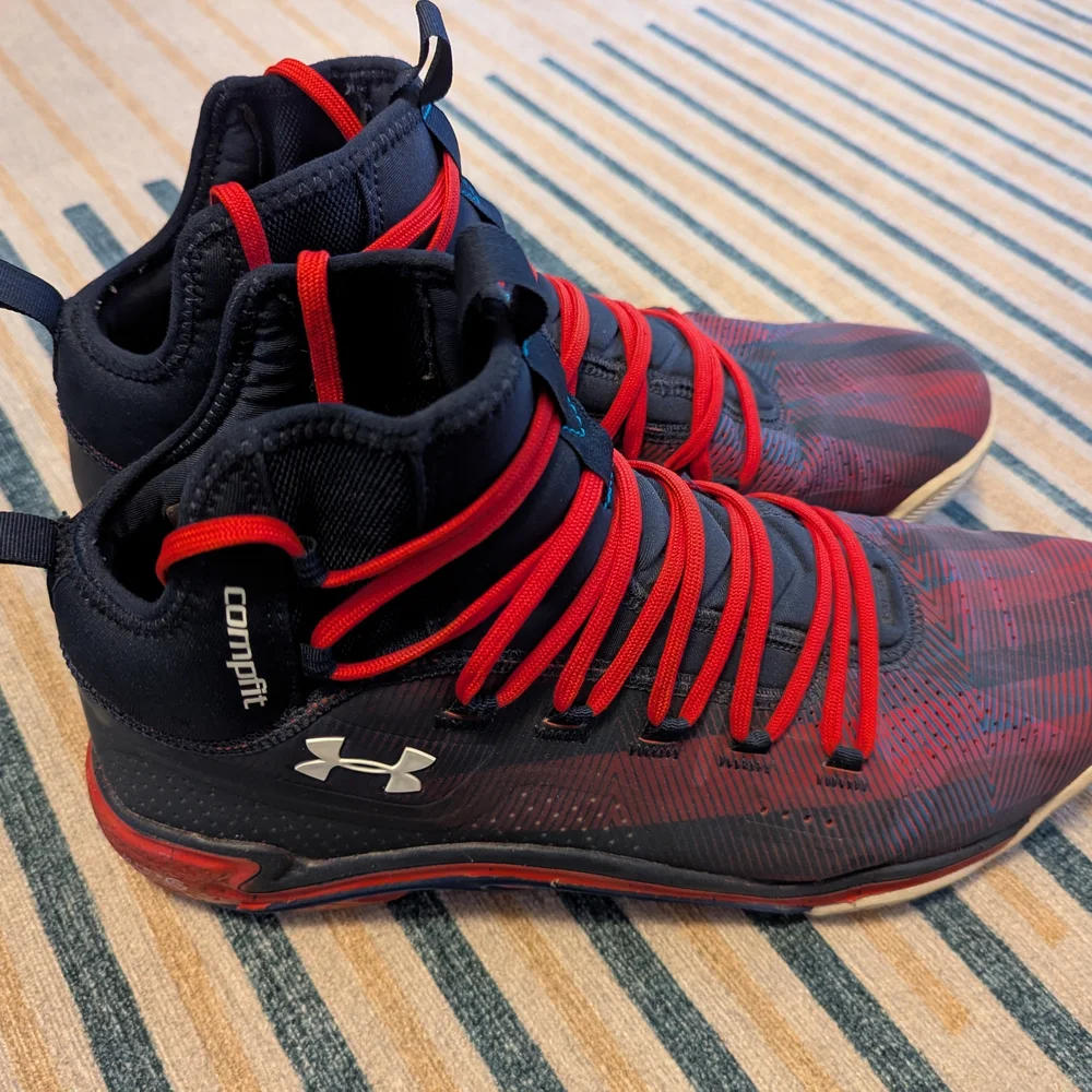 Under Armour Men's Navy and Red High-Top Sneakers - Picture 7 of 10